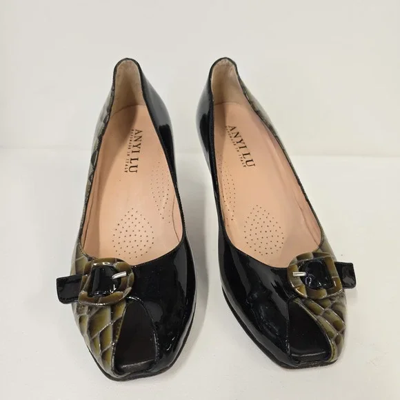 ANYILU Women Heels Patent‎ Leather Crocodile Embossed Buckle Made in Italy 39 - Picture 6 of 8